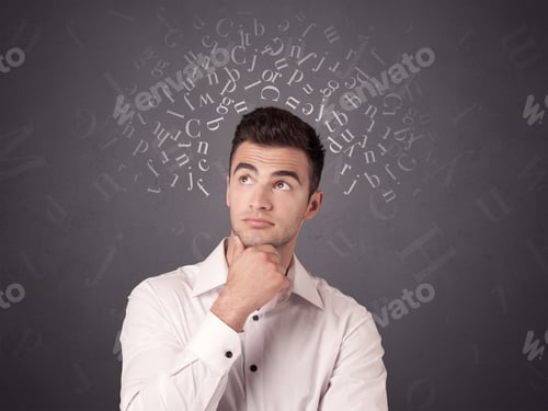 Preview: Young Casual Businessman With White Alphabet Around His Head