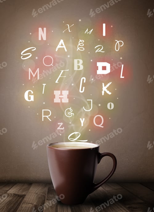 Preview: Coffee Cup With Colorful Letters, Close Up