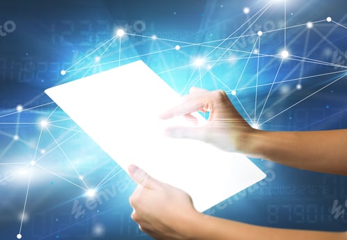 Preview: Young Female Hand Holding A Tablet With Numbers In The Background