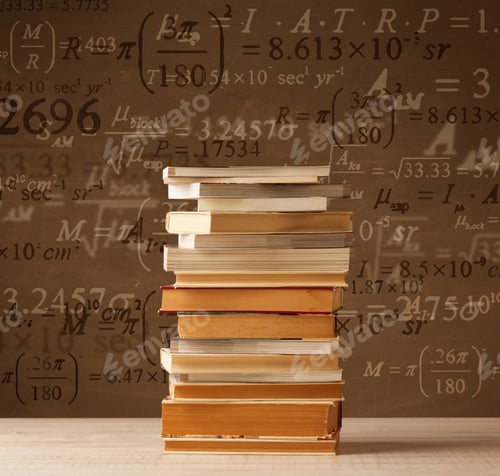 Preview: Books On Vintage Background With Math Formulas Flying Out