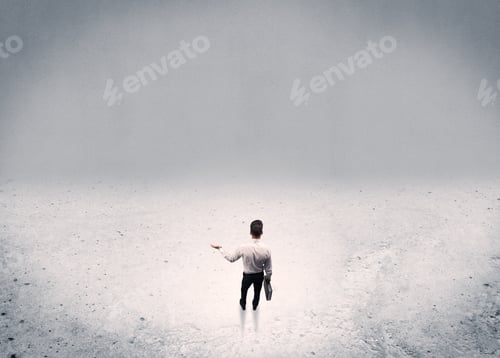 Preview: An Adult Elegant Businessman Standing In The Middle Of Nowhere In Empty Grey Concrete Space