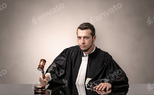 Preview: Young Dashing Judge In Black Gown Making Decision With No Concept