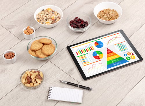 Preview: Healthy Eating Concept - Close Up Of Tablet With Several Dieting Statistics