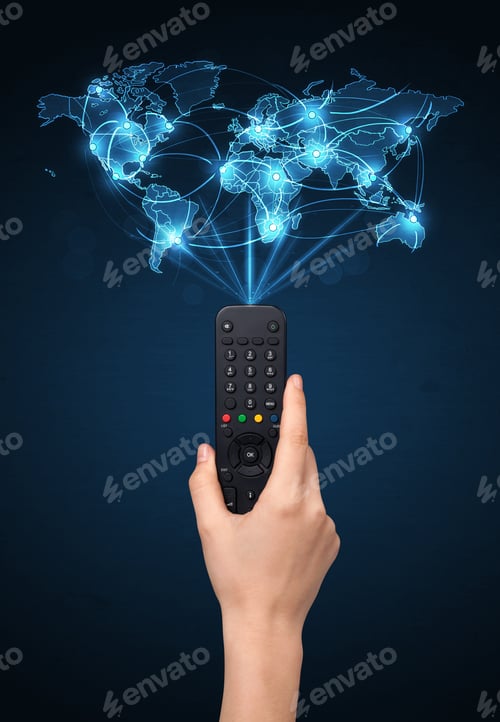 Preview: Glowing Social Network World Map Coming Out Of A Remote Control