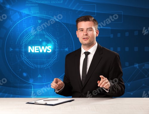 Preview: Modern Televison Presenter Telling The News With Tehnology Background Concept