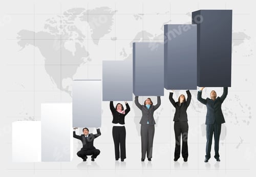 Preview: Business Team Pushing A Statistics Chart Up - Showing Growth