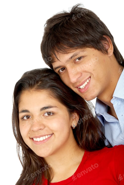 Preview: Smiling Young Couple with Dark Hair Posing Together