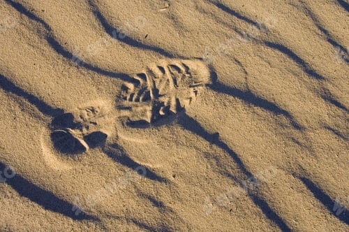 Preview: One Footprint Of A Running Shoe In Wavy Sand