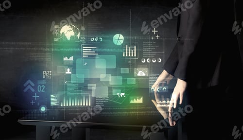 Person Interacting with Technology and Data on Screen