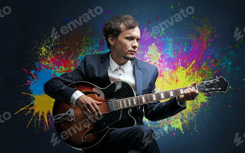 Preview: Young Classical Guitarist Musician With Colorful Splotch Wallpaper