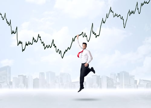 Preview: Businessman Hanging On A Graph Rope