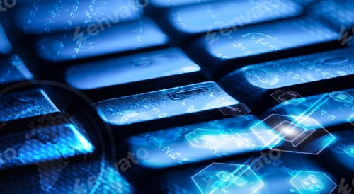 Preview: Computer Keyboard With Glowing Globe And Multimedia Icons