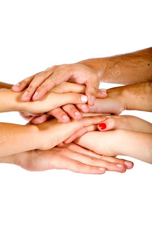 Preview: People With Hands Together Isolated Over A White Background -Teamwork Concepts