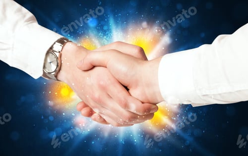 Preview: Two Business Men Shaking Hands With A Successes Agreement With Explosion