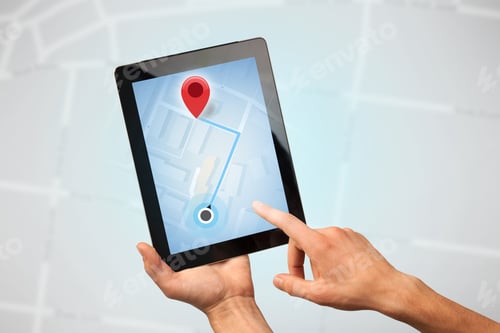 Preview: Female Fingers Touching Tablet With Map