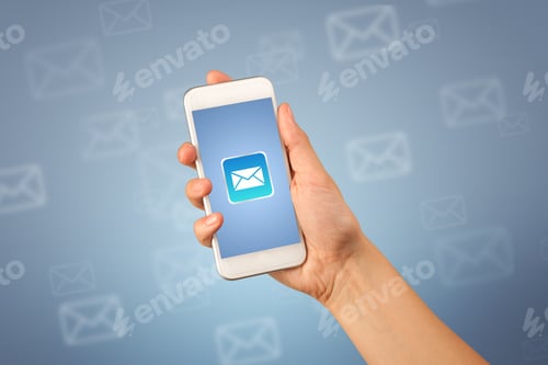 Preview: Female Fingers Touching Smartphone With Mail Icon On It