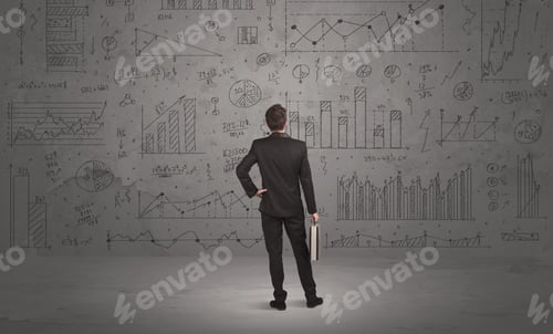 Preview: A Successful Confident Businessman Thinking About Decisions, Standing In Front Of Wall Full With
