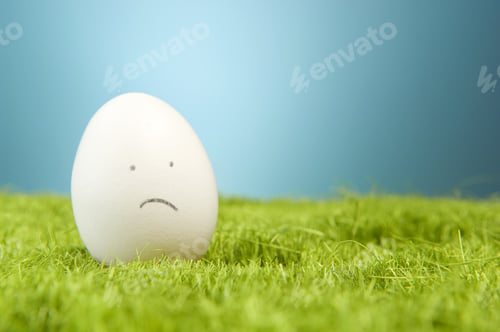Preview: Sad Egg On Fake Green Grass.