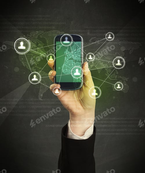 Vista previa: Caucasian Hand In Business Suit Holding A Smartphone, Social Network Concept