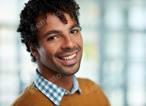 Preview: Horizontal Headshot Of An Attractive African American Businessman Shot With Shallow Depth Field.