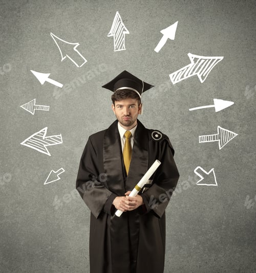 Preview: Young Graduate Student With Hand Drawn Arrows On Wall