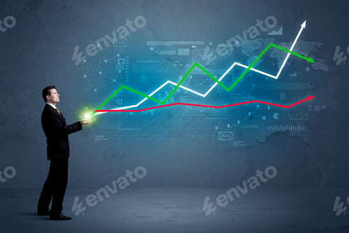 Preview: Caucasian Businessman Holding A Stock-Market, Business And Finance Sign Composition