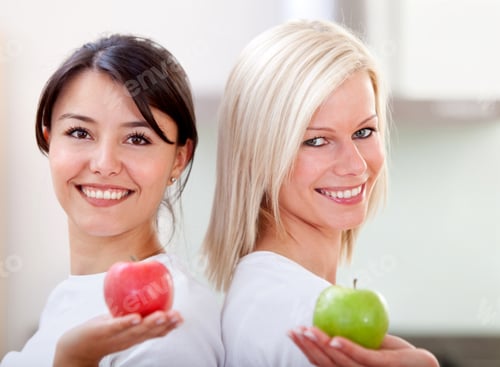 Preview: Healthy Eating Women Holding Apples And Smiling