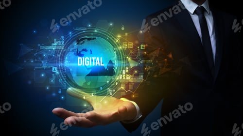 Preview: Elegant Hand Holding Digital Inscription, Digital Technology Concept