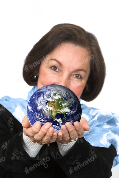 Preview: Business Woman Holding Globe