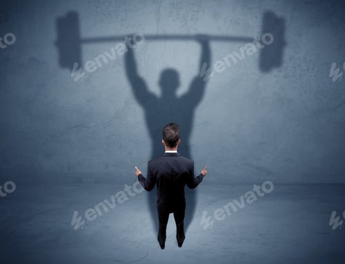 Preview: A Confident Young Elegant Salesman With Briefcase Facing A Wall, Looking At His Strong, Weight