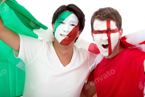 Preview: Couple Of Football Fans Looking Happy With Their Faces Painted - Isolated Over White