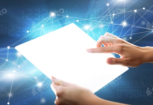Preview: Young Female Hand Holding A Tablet With Numbers In The Background