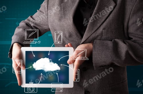 Preview: Young Businessman Showing Hand Drawn Cloud Computing