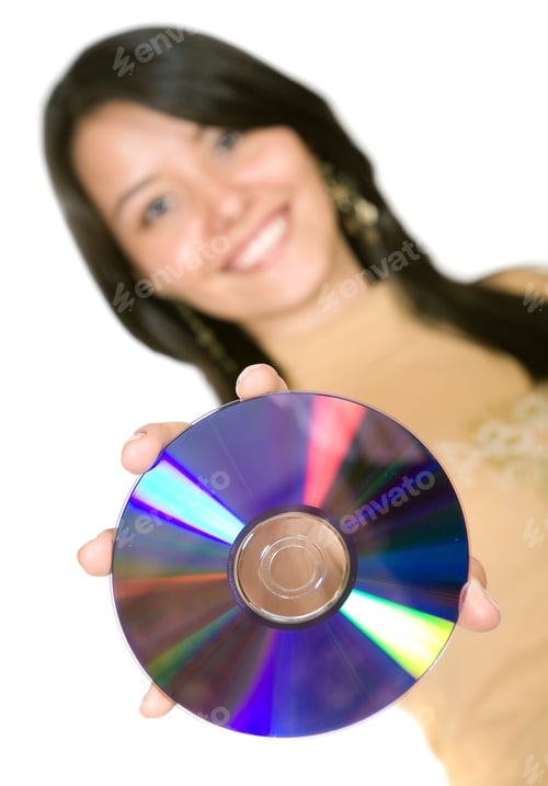 Preview: Music Cd Held By A Beautiful Girl, Focus On Disc - Shallow Depth Of Field