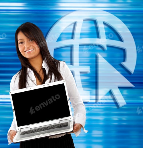 Preview: Smiley Business Woman Over A Blue Background