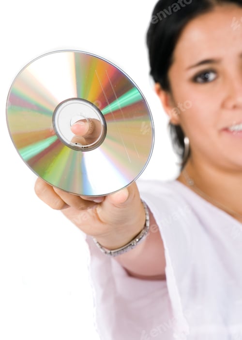 Preview: Compact Disc Held By A Friendly Girl Over A White Background