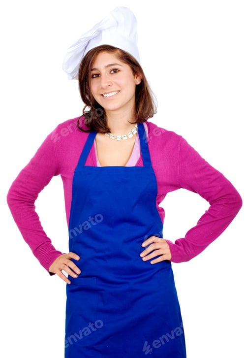 Preview: Female Chef Portrait Isolated Over A White Background