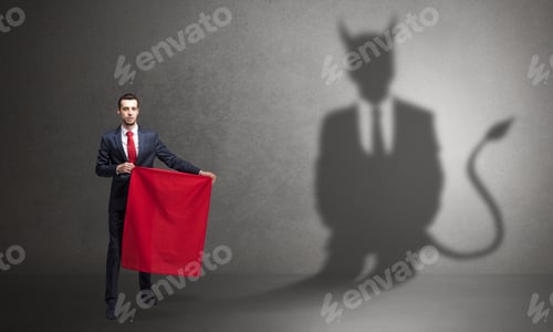 Preview: Businessman Standing With Red Cloth In His Hand And Devil Shadow On The Background