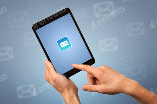 Preview: Female Fingers Touching Tablet With Mail Icon On It