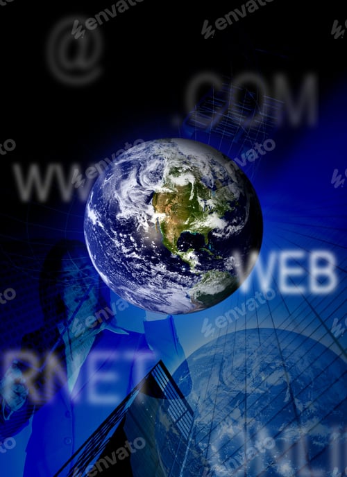 Visualização: Plano de fundo azul de tecnologia empresarial em todo o mundo