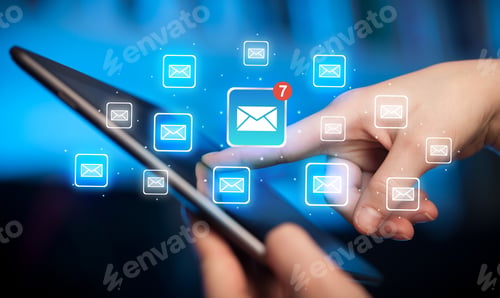 Preview: Female Hands Touching Tablet With E-Mail Icons