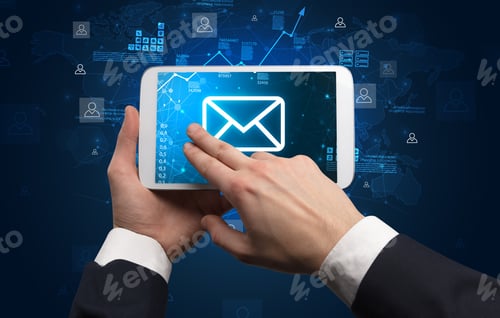Preview: Elegant Hand Using Tablet With Online Office Kit Concept