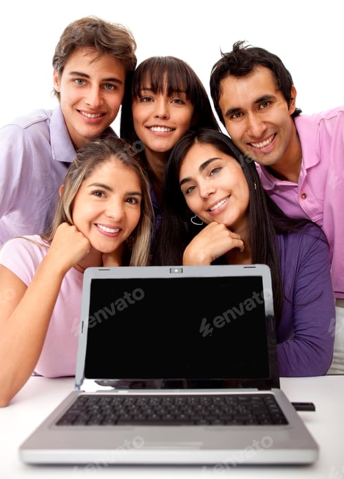 Preview: Group Of Young People With Laptop - Isolated Over A White Background