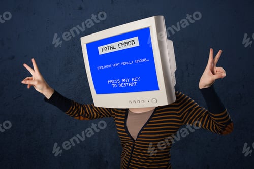Preview: Person With A Monitor Head And Fatal Error Blue Screen On The Display