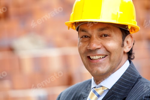 Preview: Male Engineer Smiling At A Construction Site