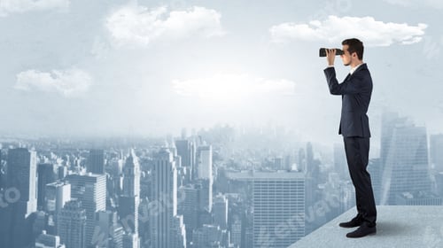 Preview: Businessman Looking Forward To A City With Binoculars From Skyscraper Concept