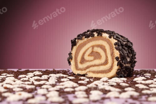 Preview: Close Up Of A Delicious Cake On Colorful Background With Copyspace