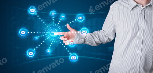 Preview: Young Businessman Pressing Virtual Messaging Type Of Icons