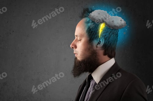Preview: Man With Thunderstorm Lightning Head Illsutration