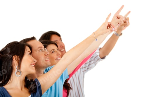Preview: Group Of People Pointing Away - Isolated Over A White Background